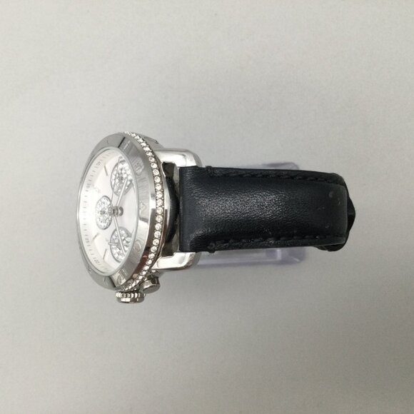Coach Legacy Sport Chronograph Watch Women 36mm Silver Tone Leather New Battery